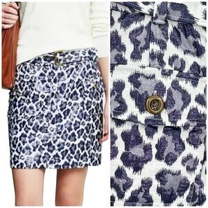 Banana Republic Heritage Mini Skirt Jacquard Metallic Leopard Print Blue | Sz 8